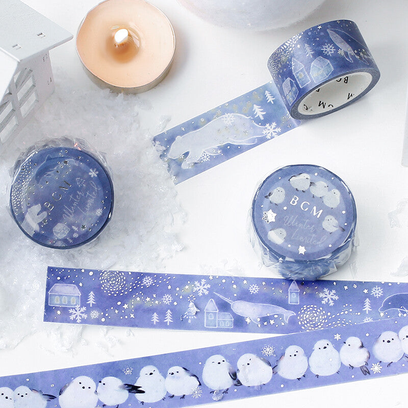 BGM Snow Matsuri purple masking tape with snowflakes and whales - Paper Kooka