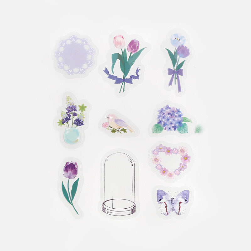 BGM Violet Flower Bloom PET Clear Stickers 10 designs - Paper Kooka Australia