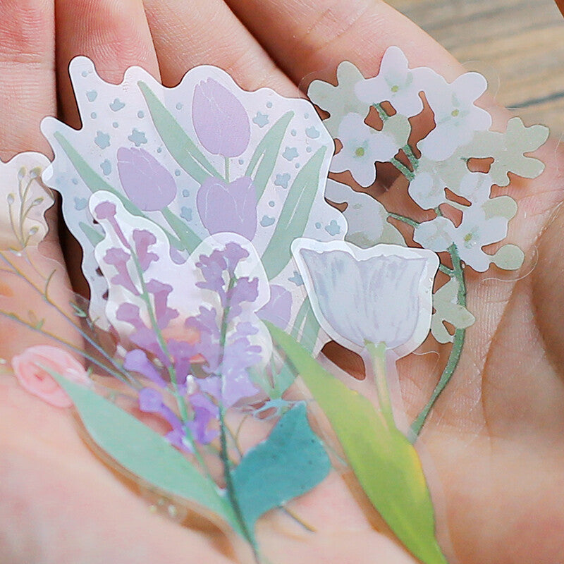 BGM White Morning Garden PET clear stickers with floral motives - Paper Kooka