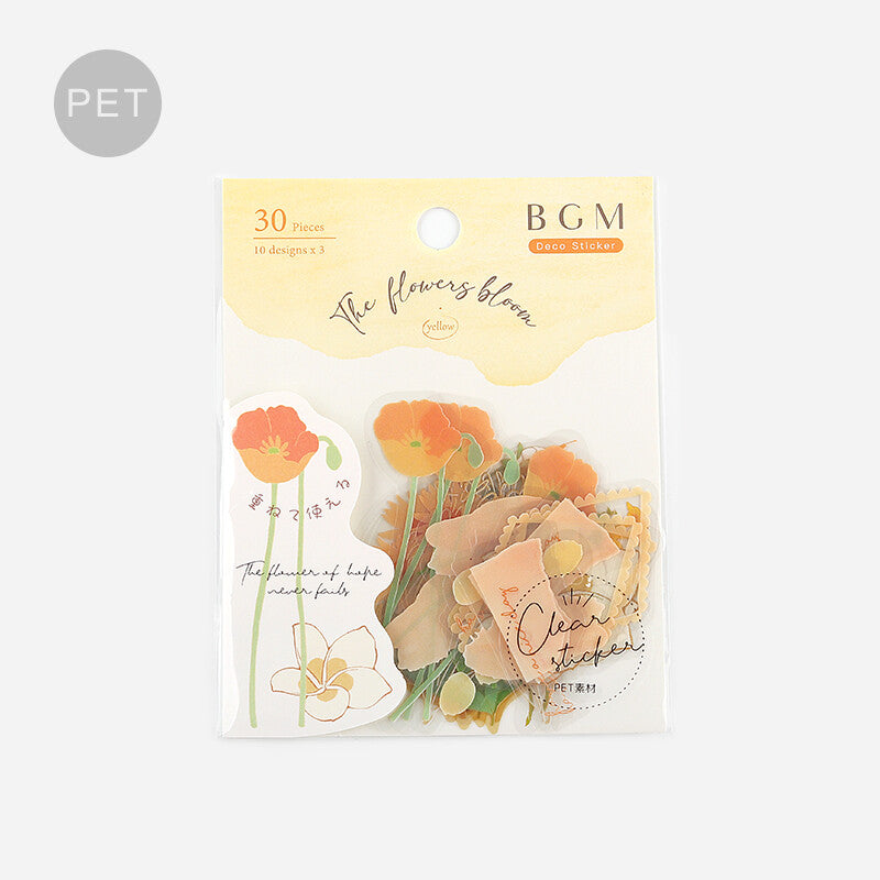 BGM Yellow Flowers Blossom PET Clear Stickers - Paper Kooka Australia