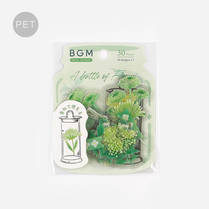 BGM Young Green Flower Bloom PET Transparent Stickers - Paper Kooka Australia