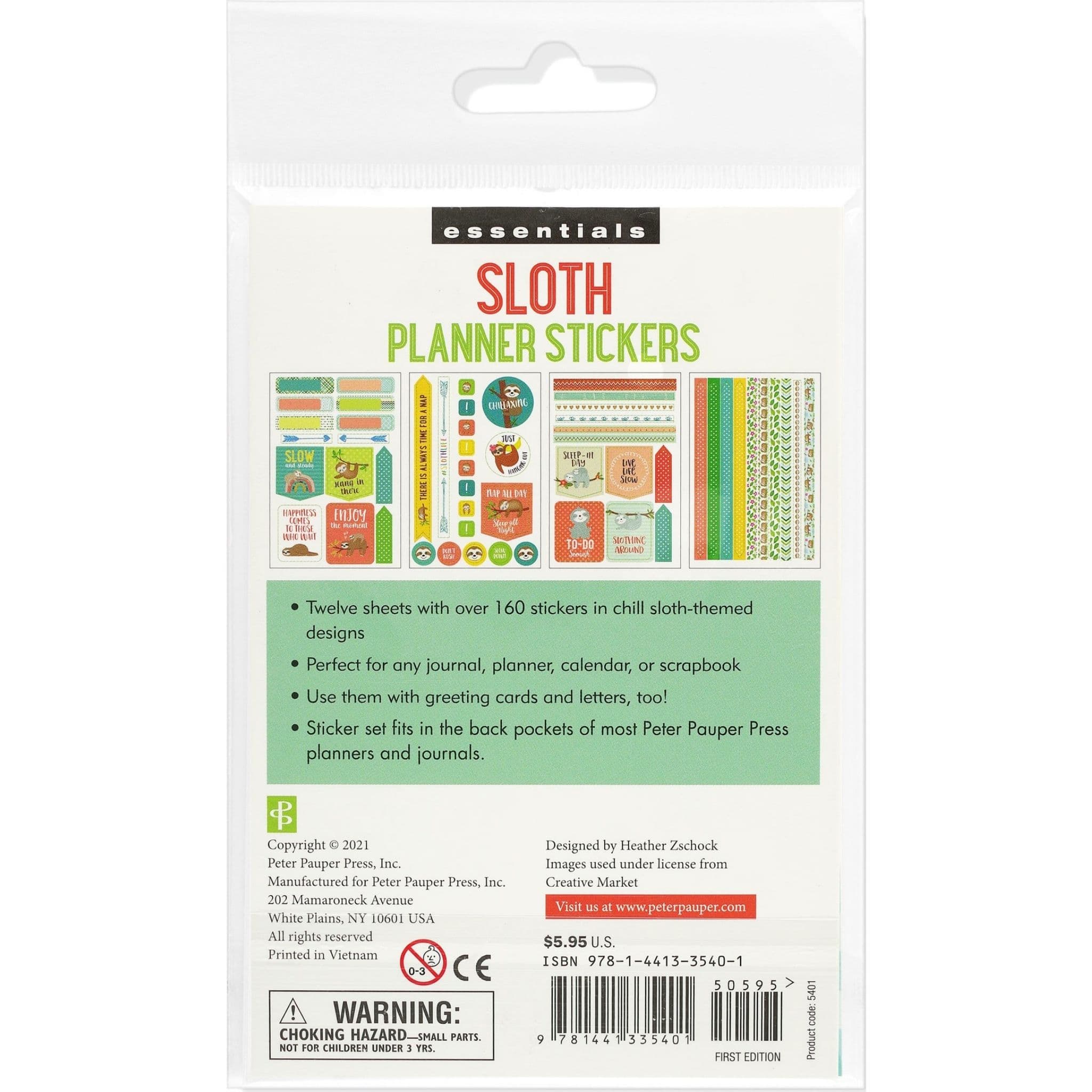 essentials sloth planner stickers back side - Paper Kooka