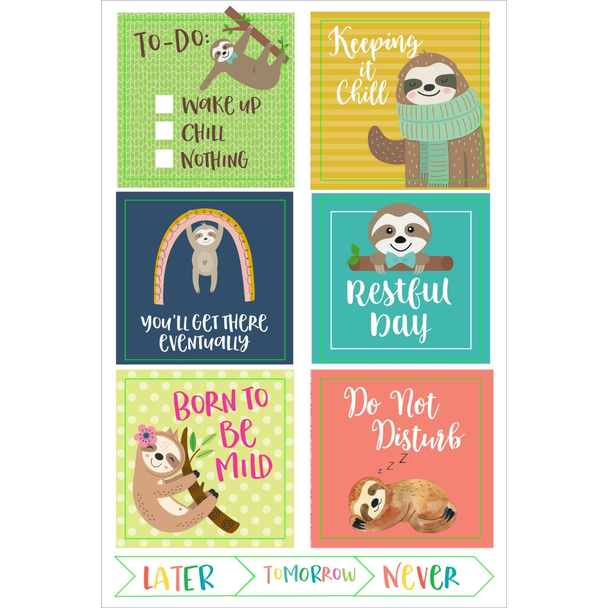 essentials sloth planner stickers keeping it chill - Paper Kooka