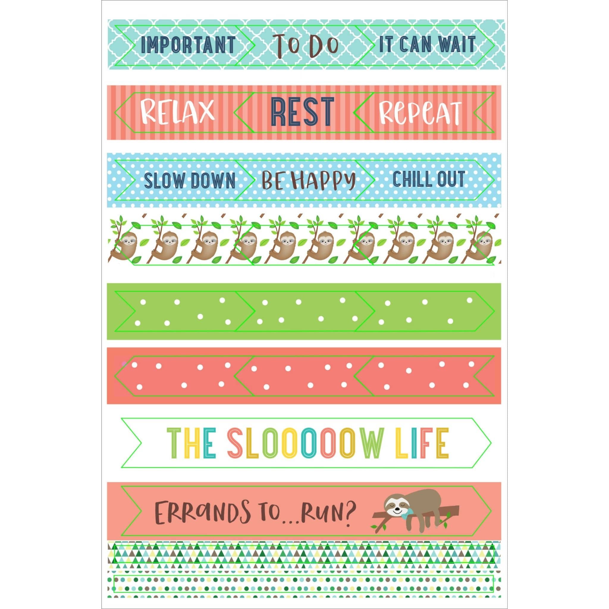 essentials sloth planner stickers slow down be happy chill out - Paper Kooka