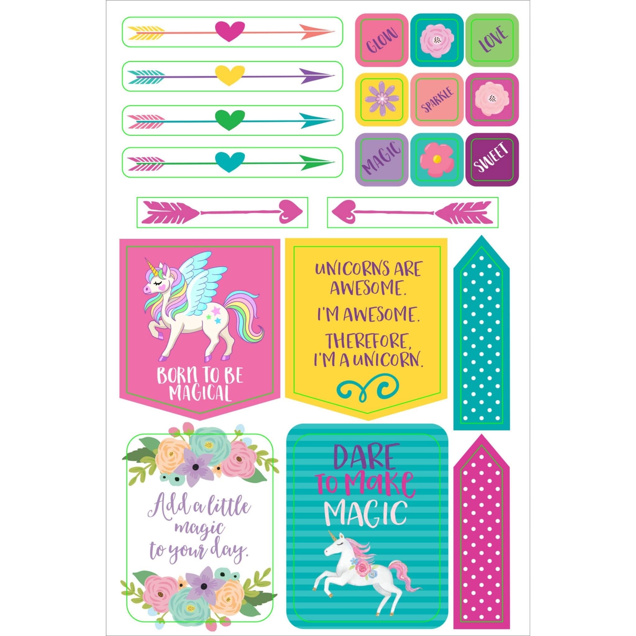 Essentials Unicorn Planner Stickers Set Born To Be Magical - Paper Kooka