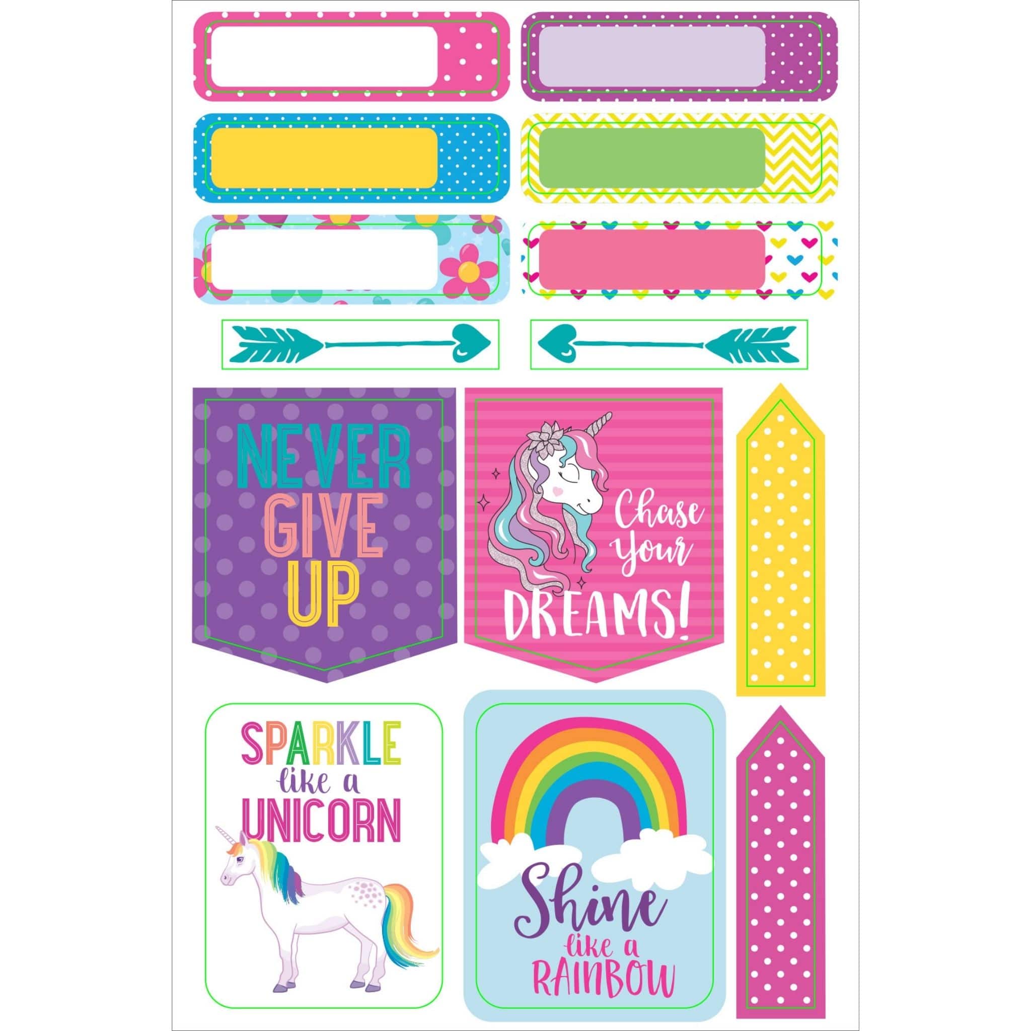 Essentials Unicorn Planner Stickers Set Never give up - Paper Kooka