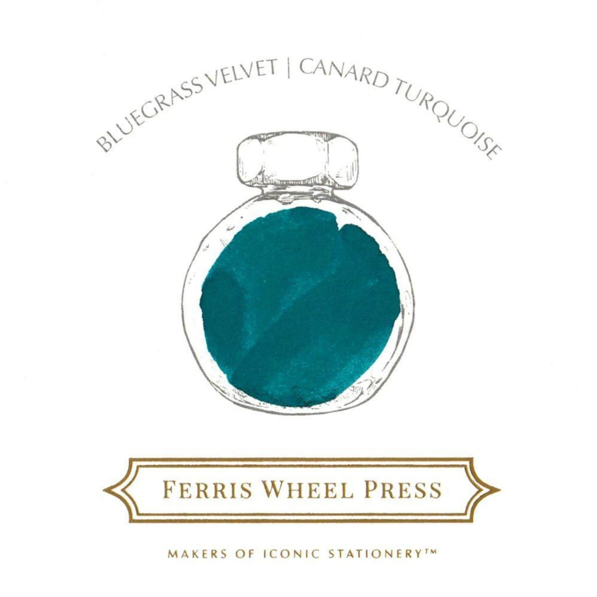 Ferris Wheel Press 85ml Bluegrass Velvet teal fountain pen ink sample - Paper Kooka