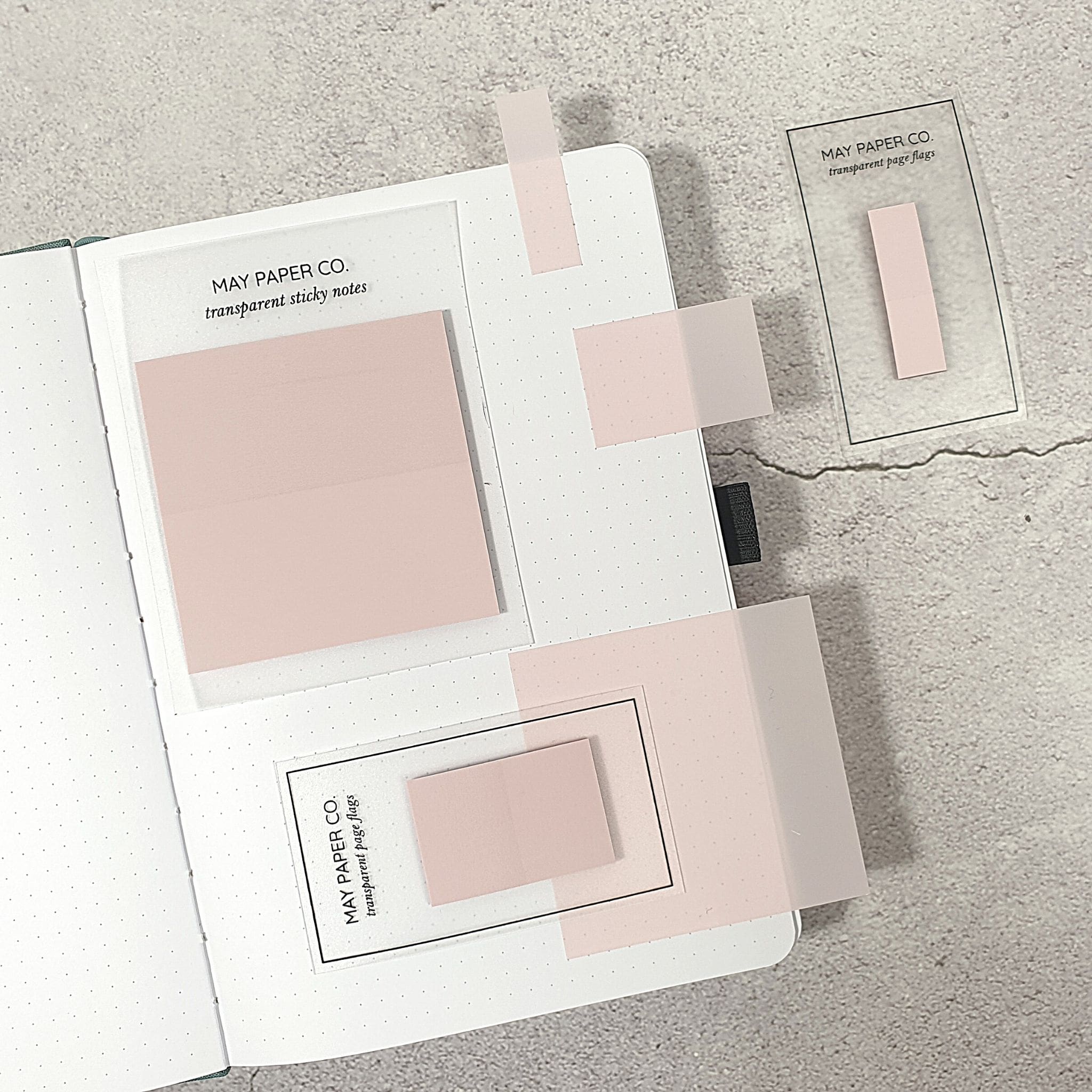 May Paper Co Transparent Sticky Notes and Page Flags - Rose Quartz Collection - Paper Kooka