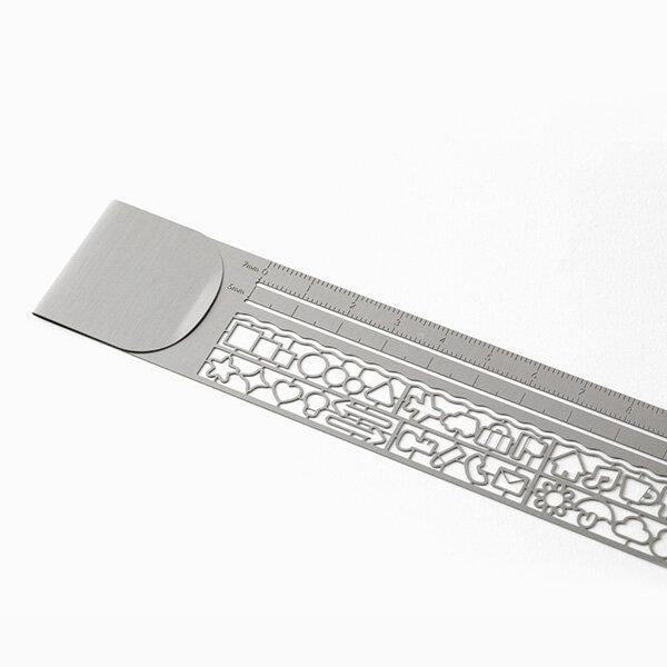 Midori Silver Clip Ruler / Stencil angle view - Paper Kooka Australia