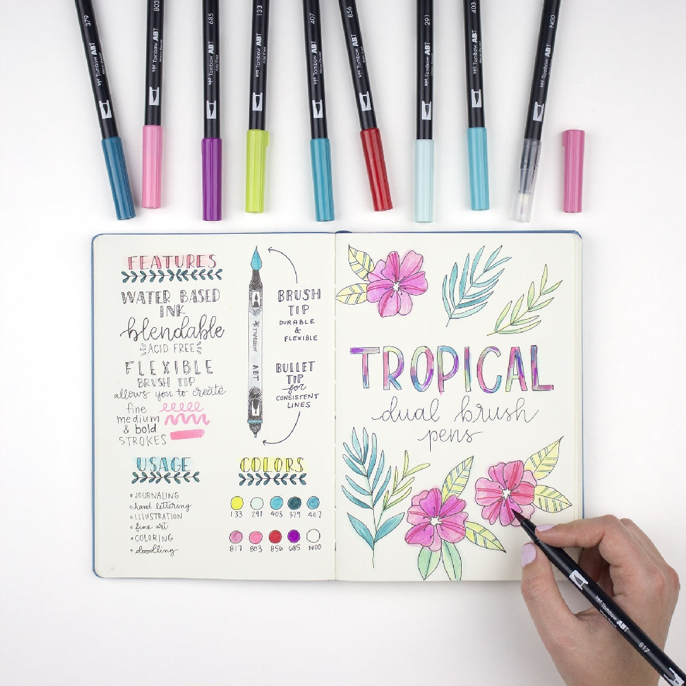 Dual Brush Pens - 10 Colour Tropical Set - Paper Kooka