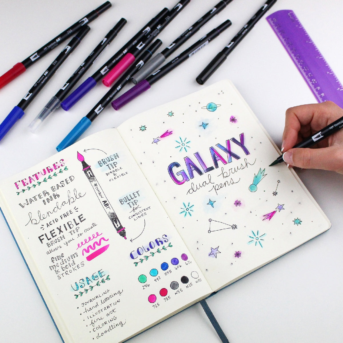 Dual Brush Pens - 10 Colour Galaxy Set - Paper Kooka