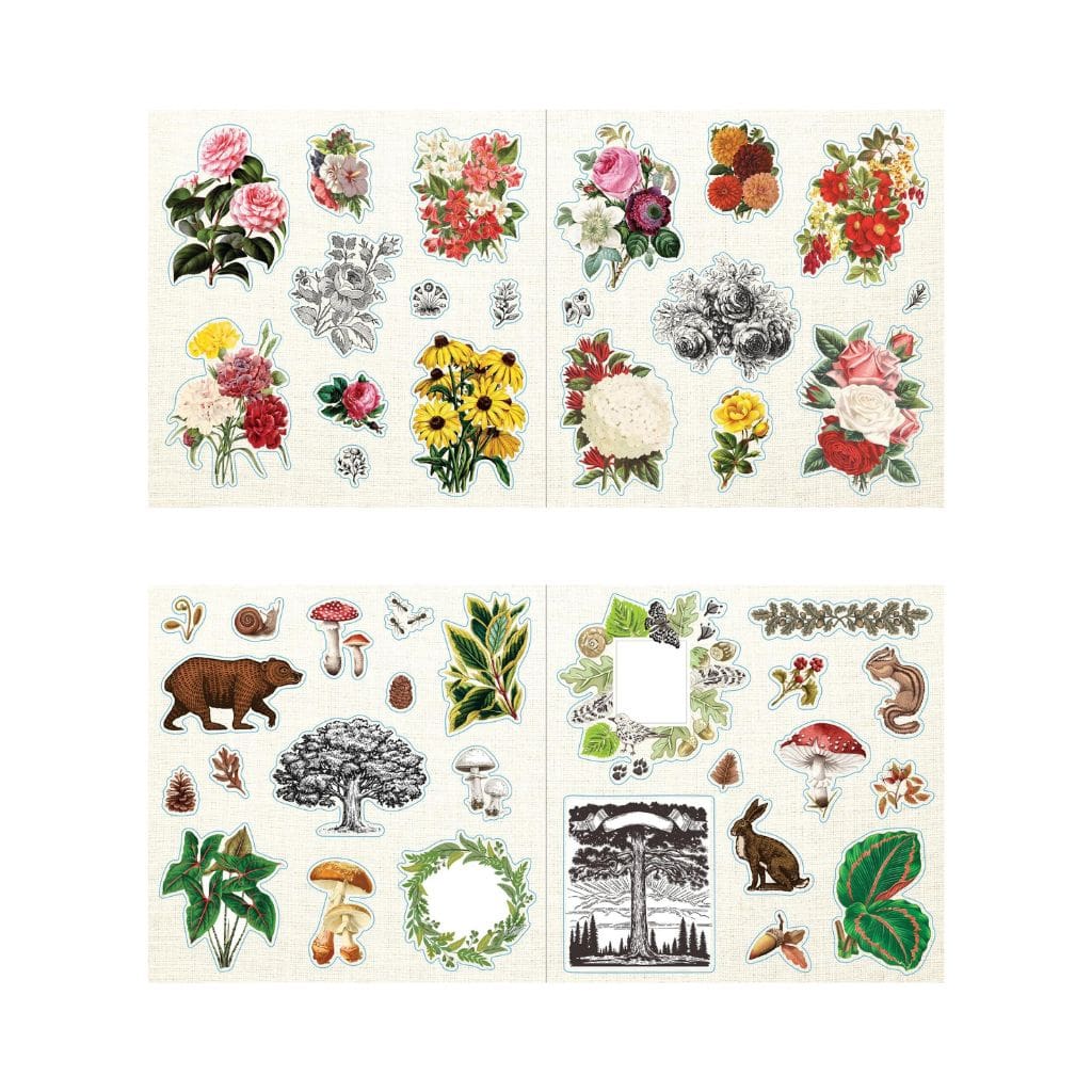 Peter Pauper Press Loads of Ephemera Sticker Book with flower bouquets and forest designs - Paper Kooka Australia