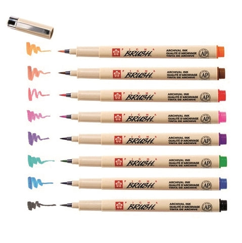 Sakura Pigma Micron Brush Pen Set with 8 colours samples - Paper Kooka Australia