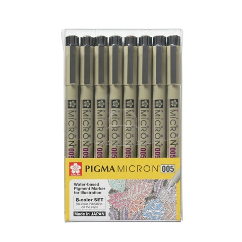 Sakura Pigma Micron Pen Set with 8 colours in size 005 (0.20mm) package - Paper Kooka Australia