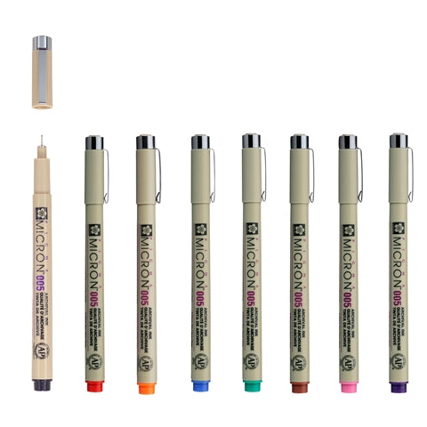 Sakura Pigma Micron Pen Set with 8 colours in size 005 (0.20mm) swatches - Paper Kooka Australia