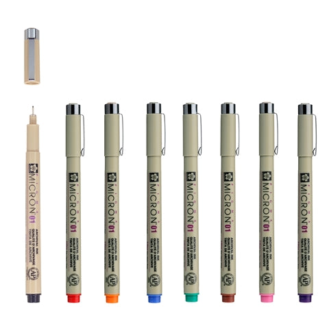 Sakura Pigma Micron Pen Set with 8 colours in size 01 swatches - Paper Kooka Australia