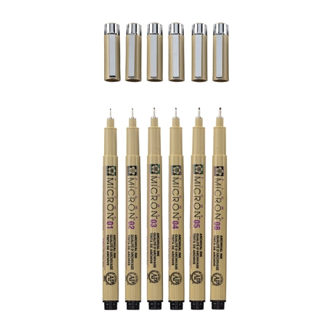 Sakura Pigma Micron 6 Black Pen Set swatches - Paper Kooka Australia