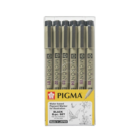Sakura Pigma Micron 6 Black Pen Set package - Paper Kooka Australia