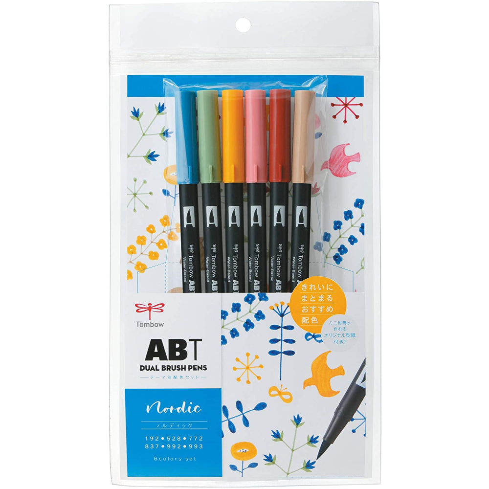 Dual-ended Tombow ABT Brush Pens - 6 Colour Nordic Set - Paper Kooka Australia