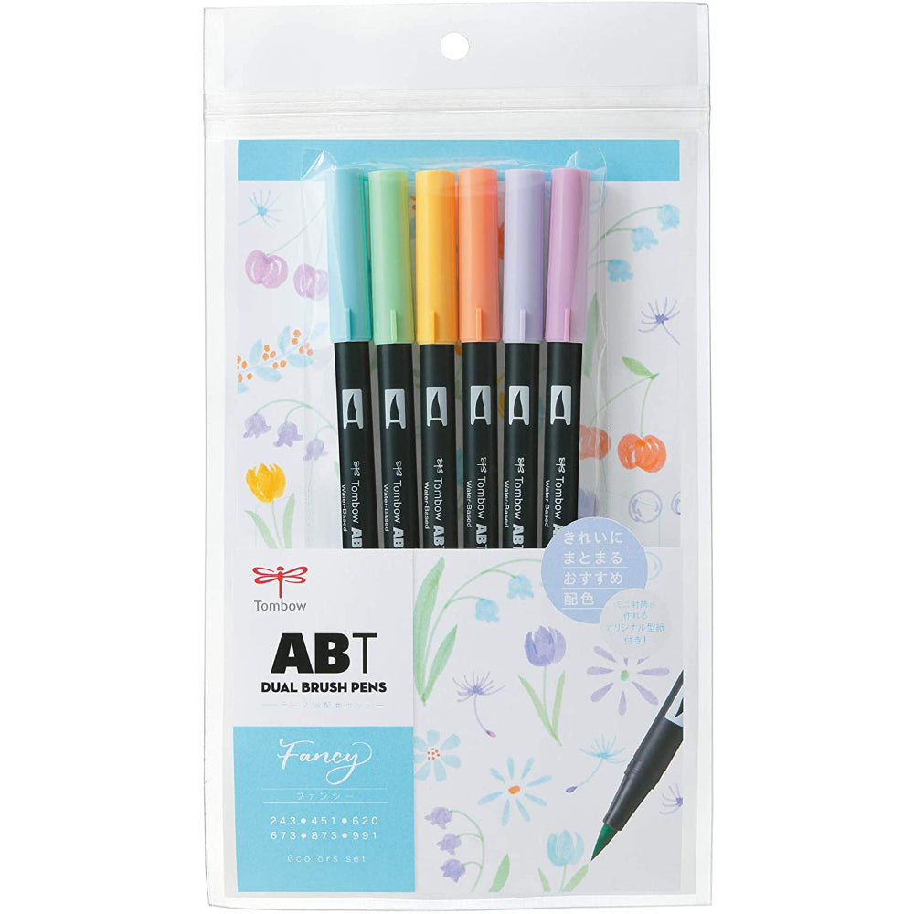 Dual-ended Tombow ABT Brush Pens 6 Colour Fancy Set - Paper Kooka Australia