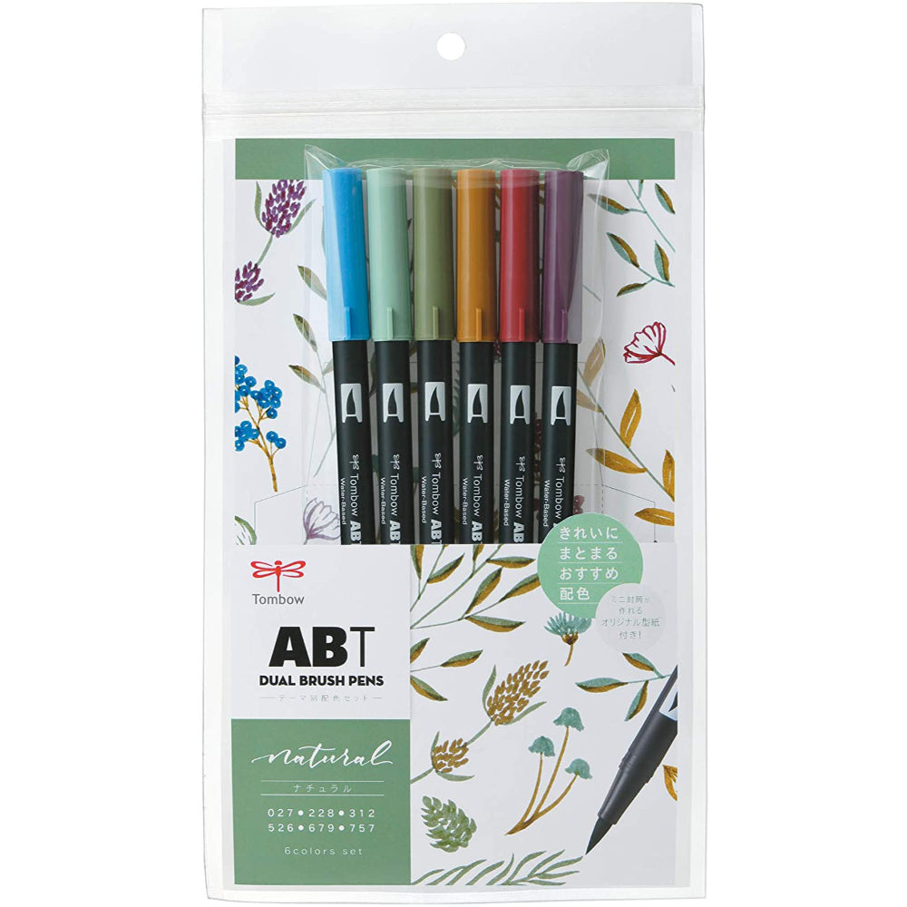 Dual-ended Tombow ABT Brush Pens 6 Colour Natural Set - Paper Kooka