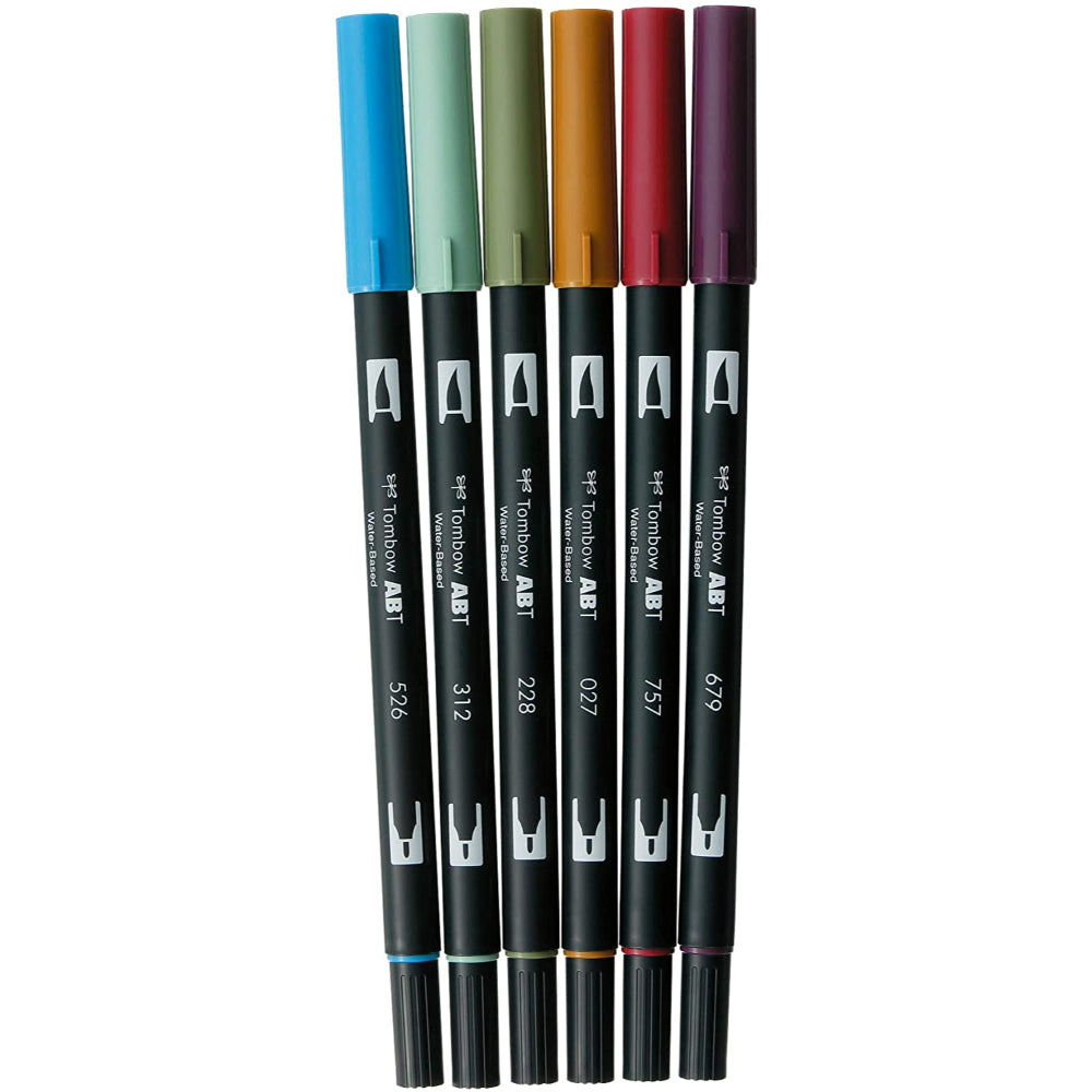 Tombow ABT Dual water-based Brush Pens for lettering 6 Colour Natural Set - Paper Kooka