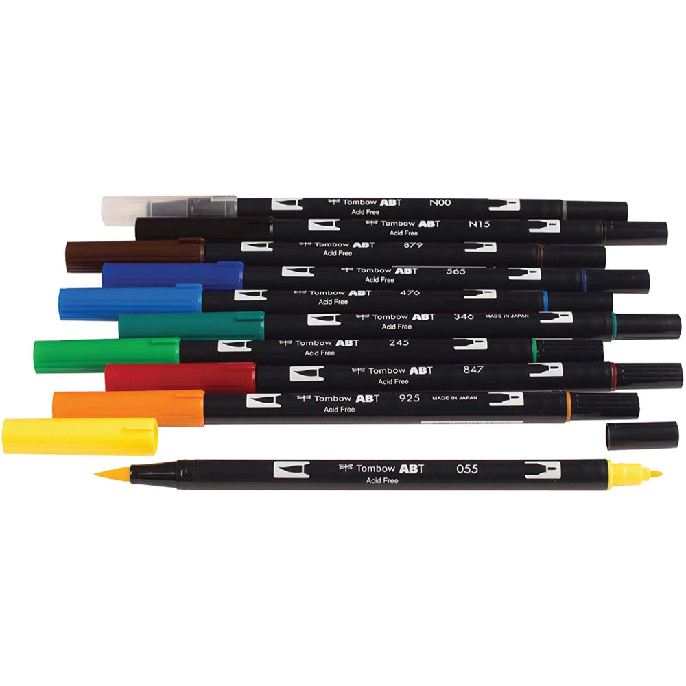Set of 10  Primary Colour Set of Tombow Dual Brush Pens - Paper Kooka Australia