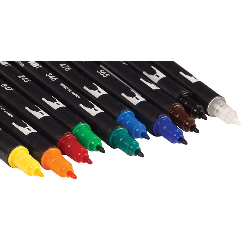 Dual-ended 10 Colour Primary Set of Tombow Brush Pens felt tip - Paper Kooka Australia