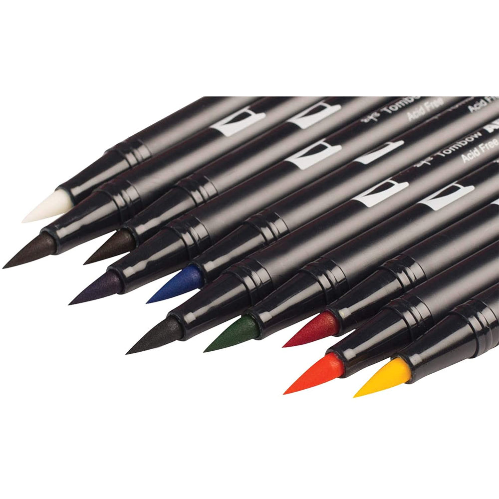 Dual-ended 10 Colour Primary Set of Tombow Brush Pens with large brush tip - Paper Kooka Australia