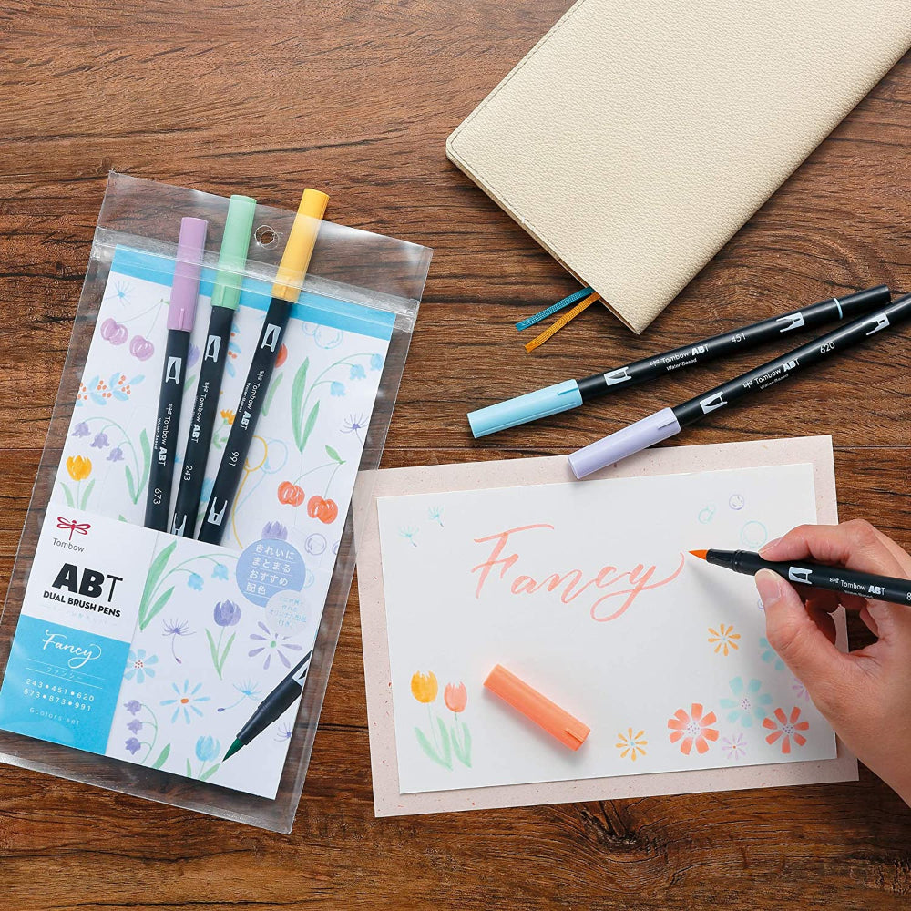 Tombow ABT Dual Brush Pens 6 Colour Fancy Set - Paper Kooka Australia