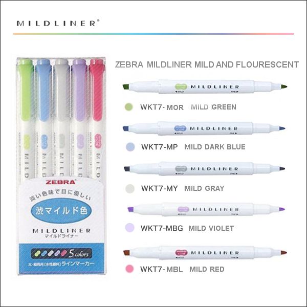 Mildliner Dual-tip - BLUE Set of 5 - Paper Kooka