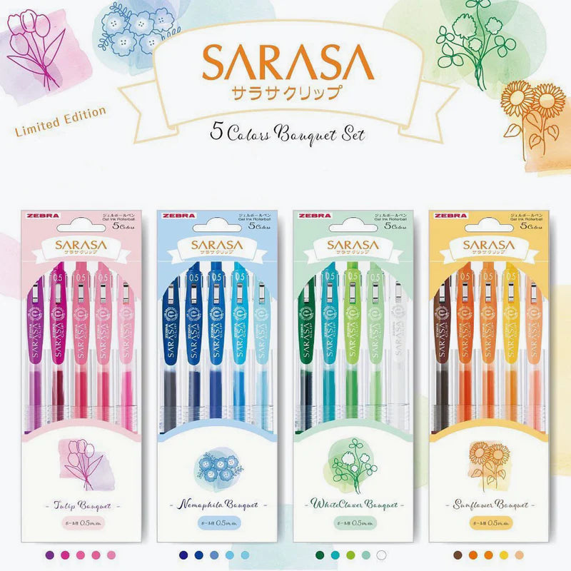 Limited Edition of ZEBRA Sarasa Push Clip 0.5mm Gel Pens - Tulip Bouquet Set collection - Paper Kooka Australia