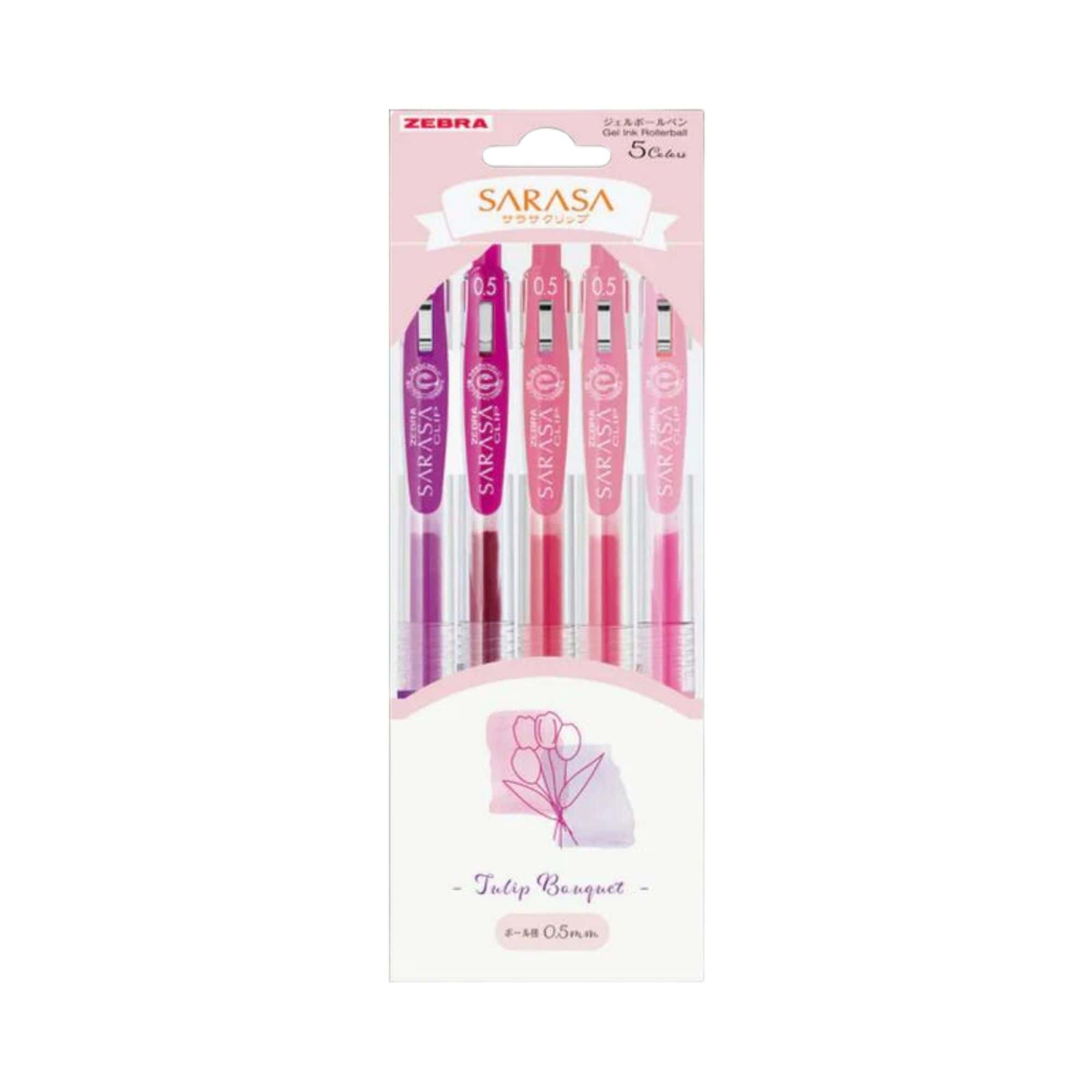 Limited Edition of ZEBRA Sarasa Push Clip 0.5mm Gel Pens - Tulip Bouquet Set - Paper Kooka Australia